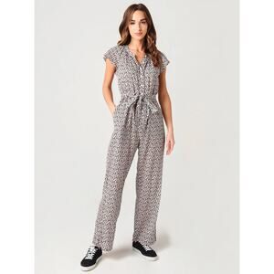 [XÍRENA] Haven Tile Geometric Print Cassi Jumpsuit Belt Flutter Sleeves Sz Large